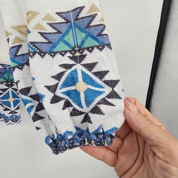 MONTANA WEST Delila Boho Embroidered Aztec Graphic Long Sleeve Blouse Small NWT - Picture 7 of 12
